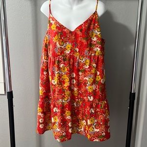 LOFT Orange Flower Print Tiered Spaghetti Strap Dress Size XL